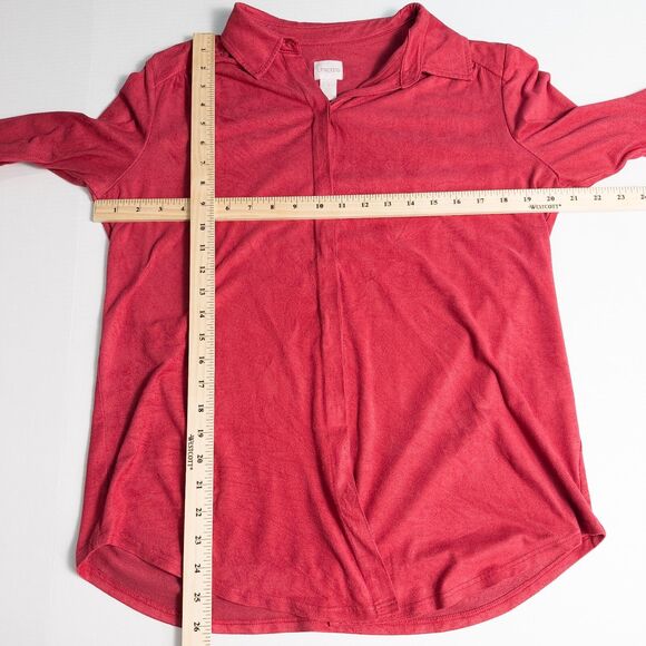 Chicos Smooth Faux Suede Reza Shirt Womens 1 Medium Red Hidden Button Front - Picture 4 of 15